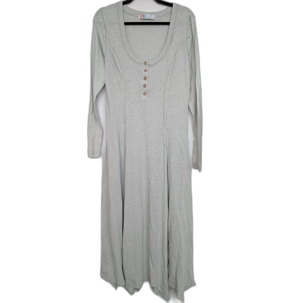 Free People FP Beach Gray Morgan Henley Long Sleeve Maxi Dress Sz M Boho
